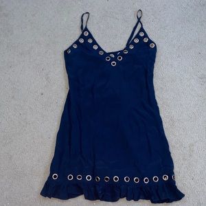 lovers + friends navy dress with gold accents